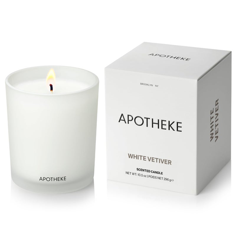 Apotheke Signature Scented Candles for Home, White Vetiver - 10.5 oz - Soy Wax, Non Toxic, Large Jar White - Luxury Candle Gifts for Women & Men - Sandalwood, Eucalyptus, and Vetiver - Image 1